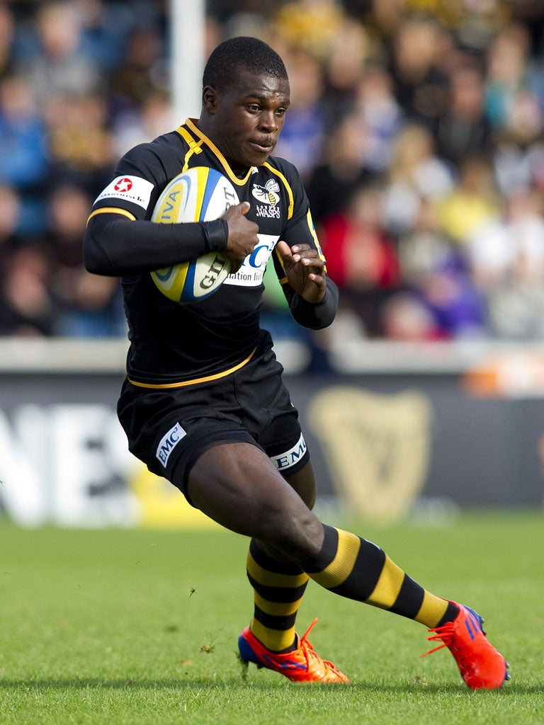 Wasps' quicksilver wing Christian Wade in full flight for his club this season